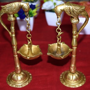 Peacock Diya Lamp Pair | Brass Oil Wick Lamp | Parrot Table Lamp Set | IN0011