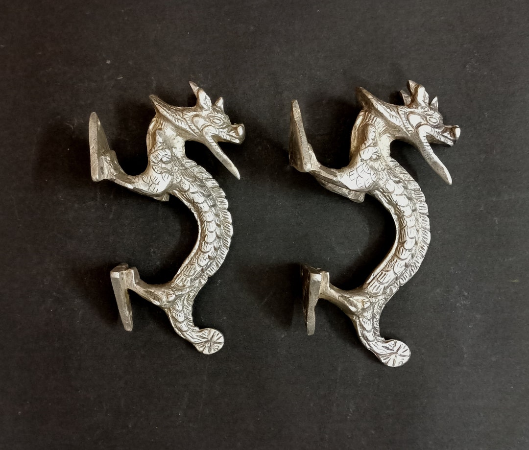 Brass Dragon Door Pull Brass Silver Color Mythical Creatures Etsy