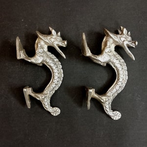 Brass Dragon Door Pull | Brass Silver Color Mythical Creatures Design Drawer Handle Set