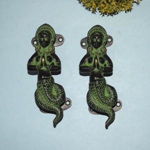 Woman Snake Idol 6&#39;&#39; Inches Door Handle | Brass Naag Kanya Drawer Puller Set | Asian Beauty Entrance Door Accessories