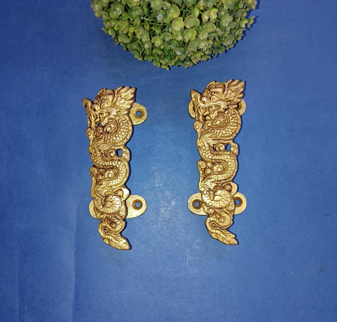 Brass Chinese Dragon Handle Window Door Pull Set | Fengshui Creature ...