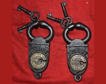 Blacksmith Cast Iron NSW Crab Lock | Door Padlock With Railways Brass Plate | Set of 02 Pieces Each With Keys Pair