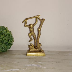 Hanging Monkey on Tree Trophy Brass Animal Statue Corner Table Decor