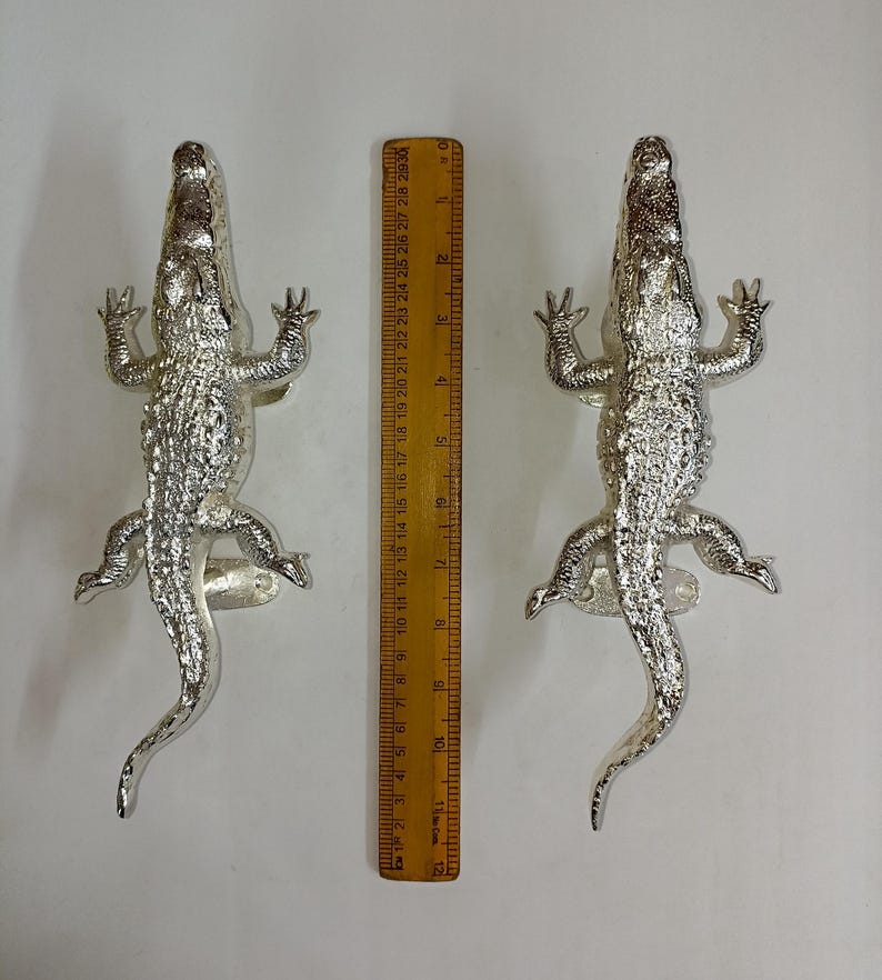 Alligator Ruler Silver Chrome Plated Alligator Round Base Handle | Brass Wild Crocodile ...