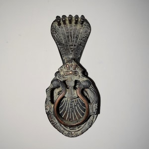 Old Brass Kaliya Naag Door Knocker | Five Headed Snake Myth Antique Doorbell
