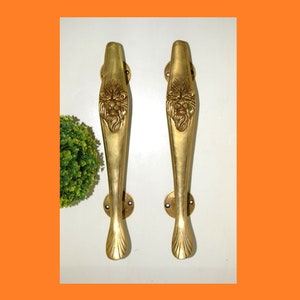 13" Inches Lion Face Door Handle Pair | Brass Big Door Pull