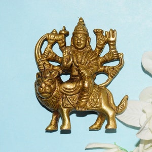 3&#39;&#39; Inches Durga Mata Statue | Brass Gauri Goddess Seated on Lion Sculpture | Religious Home Décor Gift