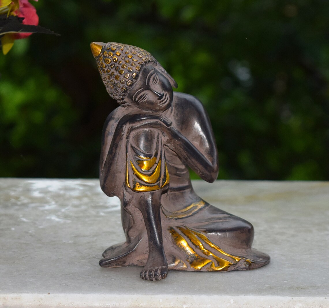 6'' Inches Resting Buddha Statue Brass Thinking Lord Etsy