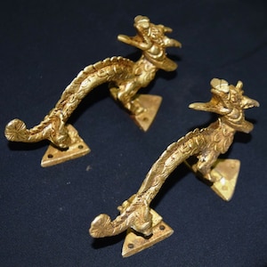 Dragon Handle | Brass Mythical Creature Art | Window Wardrobe Hardware Pulls