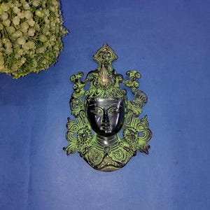 Brass Metal Tara Face Wall Décor Inspired Buddha | 8&#39;&#39; Inches Crown Parvati Head Wall Sculpture Tibetan Mounted | Weight- 780 Grams Approx.