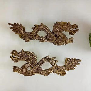 Feng Shui Dragon Theme Door Handles | Brass Mythical Creature Front Door Grab Puller Set Hardware Decor OGL2