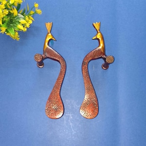 Tirador de puerta de 25 cm (10 pulgadas) con diseño de pavo real / Tirador de puerta de latón con temática de aves / Accesorio para puerta de entrada OGL