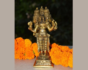 Brass Trimurti Statue Avatar of Trinity | Lord Dattatreya Standing Sculpture | Temple Pooja Altar Indoor Collectible