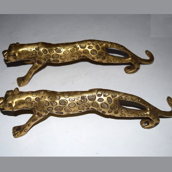 Handmade Design Jaguar Double Door Handle 11" Inches Brass Wild Cat Handle Set | In Dull Golden Color