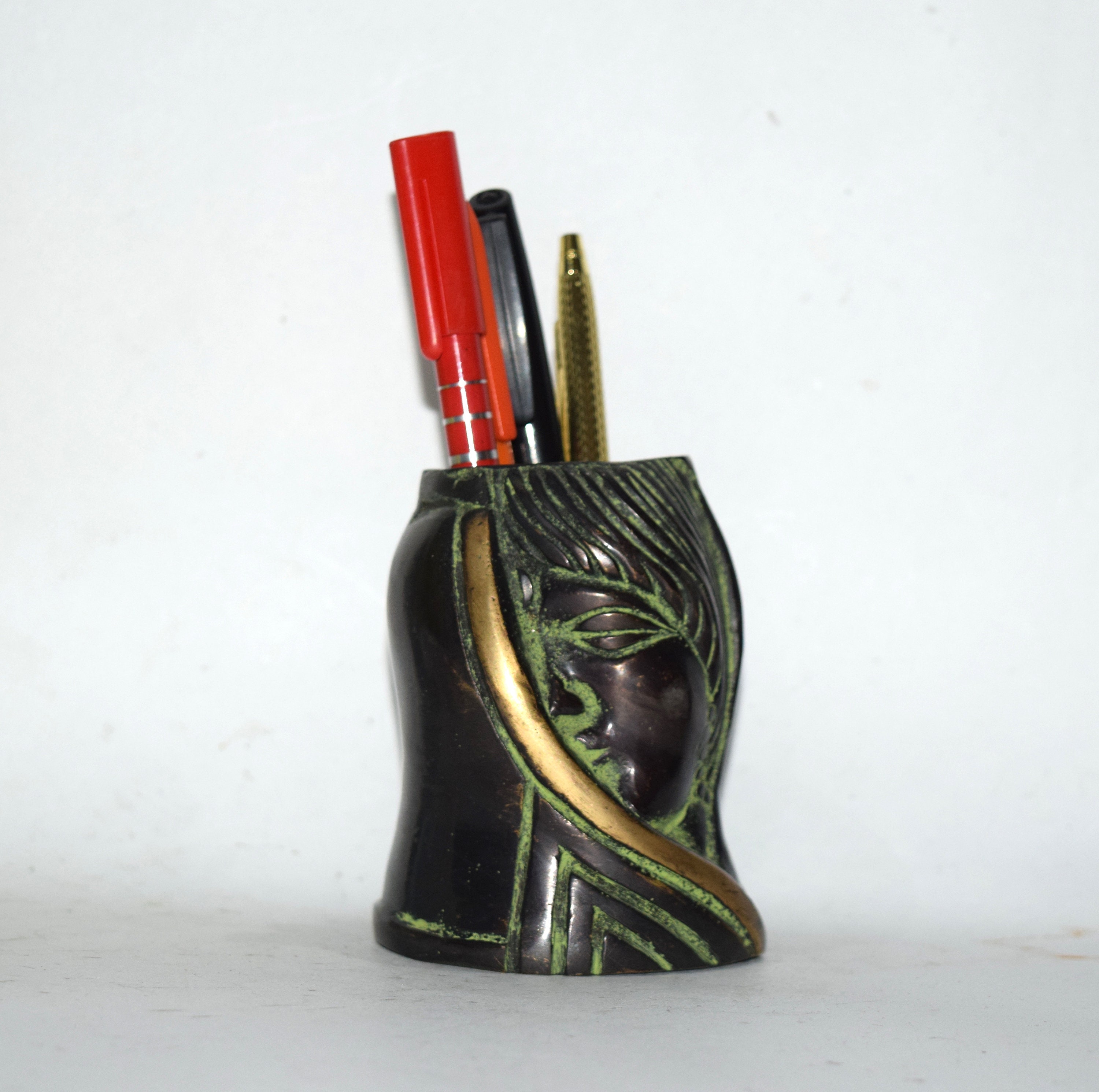 Women Face Pencil Holder Brass Pen Holder Home Office Desk Etsy UK