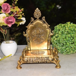 Brass Floral Design Art Throne | Handmade Temple Decorative Singhasan | God Seat Chowki
