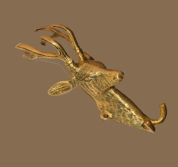 Brass Reindeer Wall Hook Animal Head Shape Double Hook 10'' Inches