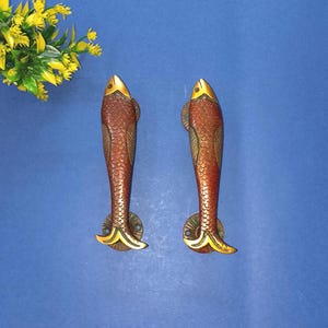 Handicraft Fish Design Handle Pair | Brass Kitchen Cabinet Door Pull | Door Accessories