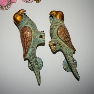 Rustical True Parrot Door Pull Male Female Cockatoos | Lovebirds Figure Brass Door Handles Pair | Total Weight- 700+600 = 1300 Grams Approx.