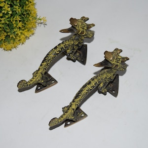 Brass Tibet Dragon Door Handle | Legendary Creature Theme Door Pull | Door Accessories