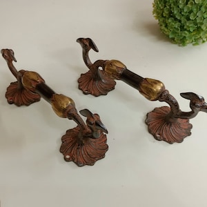 Peacock Head Flower Door Handle 7.8" Inches | Brass Floral Design Door Pull | Cupboard Pull Décor OGL
