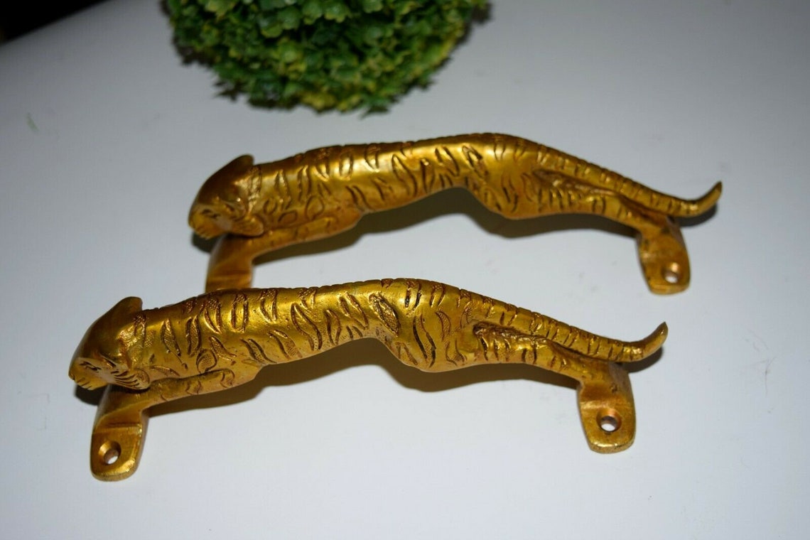 Tiger Door Handle Brass Jaguar Door Pull Animal Theme Etsy