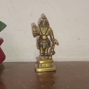 Lord Parshuram Idol Paperweight | Brass Narayan God Avatar Small Statue Table Decor
