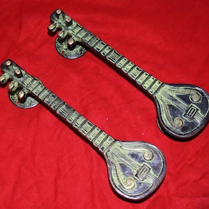 9.5'' Inches Brass Sitar Door Handle | Handcrafted Musical Studio Door Pull