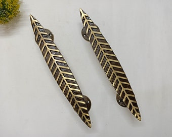 Juego de tiradores de puerta Long Salix Leaf / Tirador de puerta principal con diseño de árbol natural en latón lacado para decoración del hogar KWB