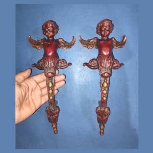 Poignées de porte en laiton en forme d'aile d'ange | Extracteur de porte d'entrée de maison Flying Cupidon | Poids total - 1740 x 2 = 3,480 kg env.