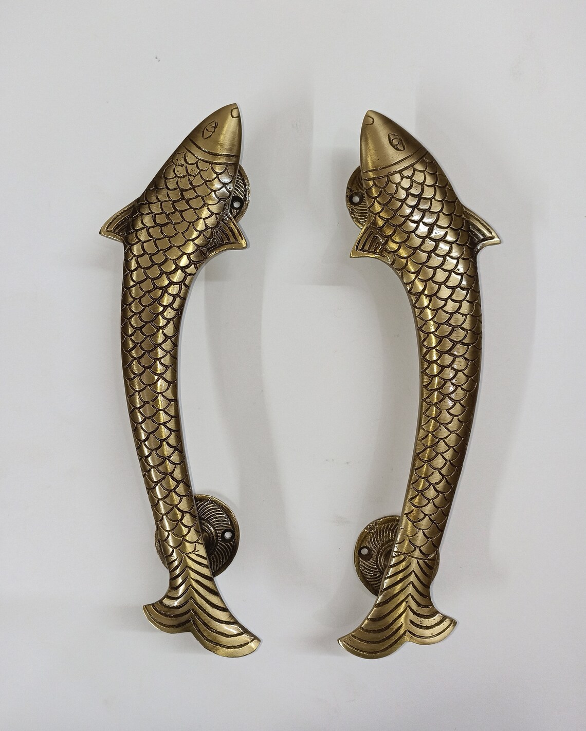Lacquered Fish Door Handle Pair | Brass Tuna Fish Door Puller | Home ...