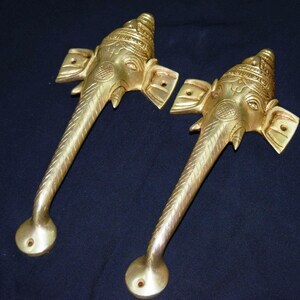 10.6インチ ガネーシャヘッドデザイン 玄関ドアハンドル ペア | 真鍮製 宗教テーマ ドアプル金具 KWB