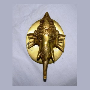 Brass Elephant Door Knocker | Vinayaka Ganpati Face Door Bell | Round Base Plate Religious Door Knocker