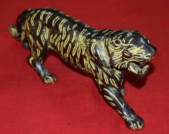 Brass Siberian Tiger Statue Wild Big Cat Shape Table Décor