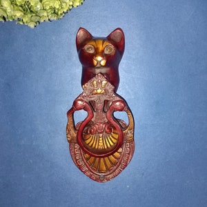 Cat Face Design Door Bell | Brass Yali with Peacock Theme Door Knocker | Home Decor Unique Bell