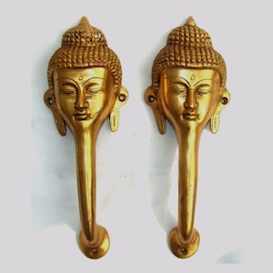 Brass Buddha Door Handle Pair | Handmade Decorative Gate Puller Tibetan Style
