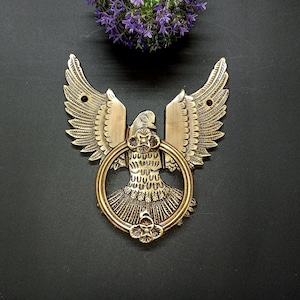 Falcon Theme Front Door Knocker | Lacquered Brass Eagle Shape Door Bell | Front Door Hardware