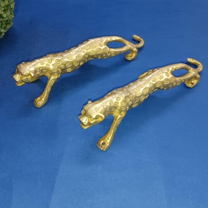 Leopard Figurine Door Handle Pair | Brass Jaguar Pull In Bright Golden Color | 11'' Inches Gate Welcome Theme OGL