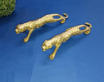 Leopard Figurine Door Handle Pair | Brass Jaguar Pull In Bright Golden Color | 11'' Inches Gate Welcome Theme OGL