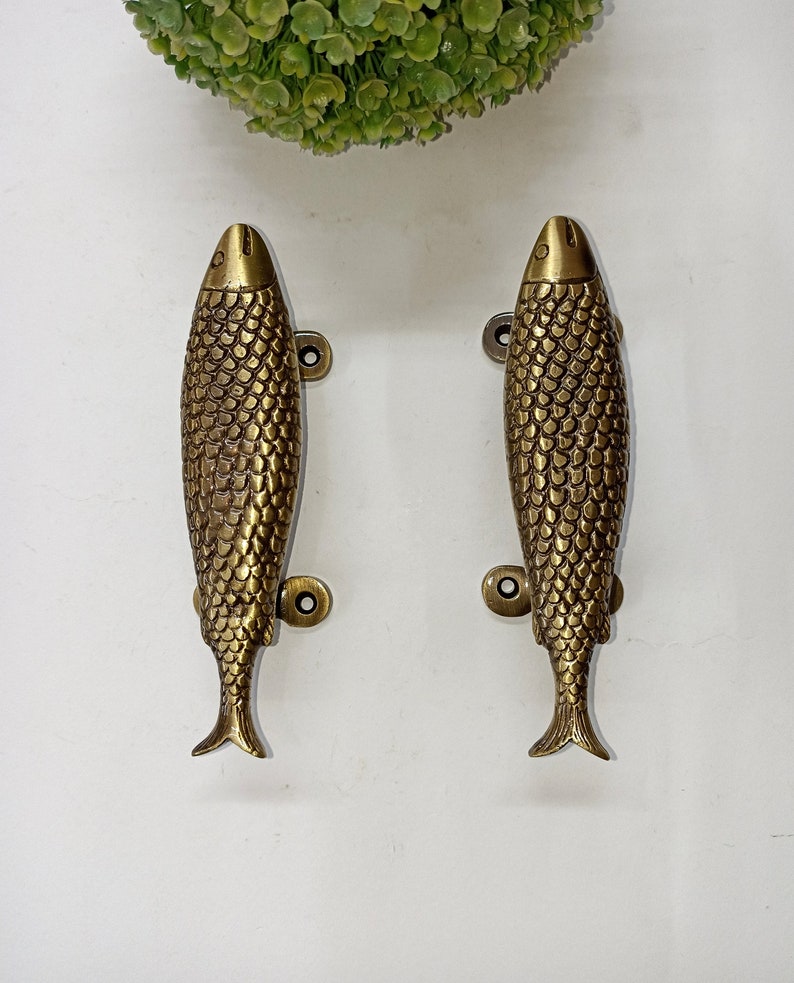 Small Fish Shape Door Handle Hardware | Lacquered Brass Marine Theme ...