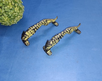 Tiger Door Handle Pair | Brass Jaguar Gate Pull OGL