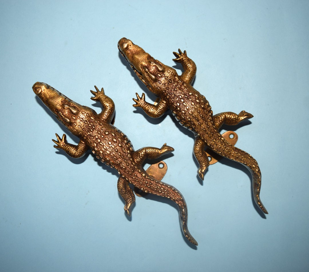 Stunning Polished Brass Crocodile Handle | Hollow Lizard Shape Door ...