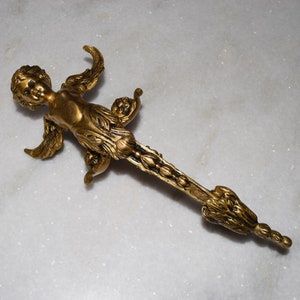 Brass Angel Baby Door Handle | 12&#39;&#39; Inches Little Girl Door Pull | Pure Soul Baby With Wings