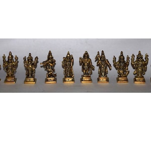 Set of 10 Pieces | Hindu God Dashavatara Brass Statues | Incarnations Avatars of Vishnu