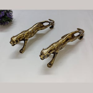 Lackerad mässing tiger dörrhandtag | Vild jaguarformad dörrhandtag | Kommersiella hem och kontorsdörrbeslag KWB