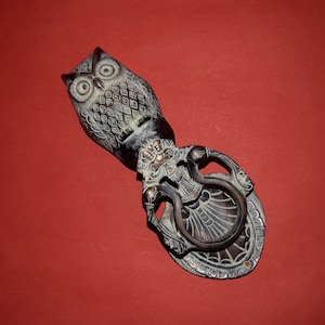 Owl Figurine Antique Door Bell Ring | Antique Black Finish Brass Yali Knocker