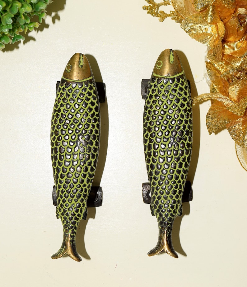 Fish Door Handle Pair | Brass Gateway Door Hardware - Etsy