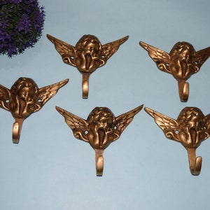 Brass Flying Baby Wall Hook | Set of 05 Pieces | Winged Baby Angel Hook