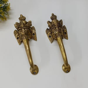 Coppia di maniglie per porta a forma di elefante da 9,5 pollici / Set di maniglie per porta della camera da letto in ottone a tema Lord Ganesha KWB