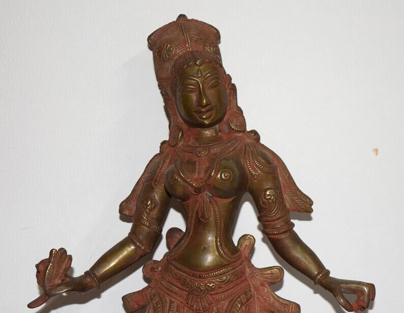 Brass Female Kathak Dancer Statue | Ancient Apsara Indian Classical Lady | Bungalow Vintage Main Gate Sculpture | Weight: 3.69" KG Approx